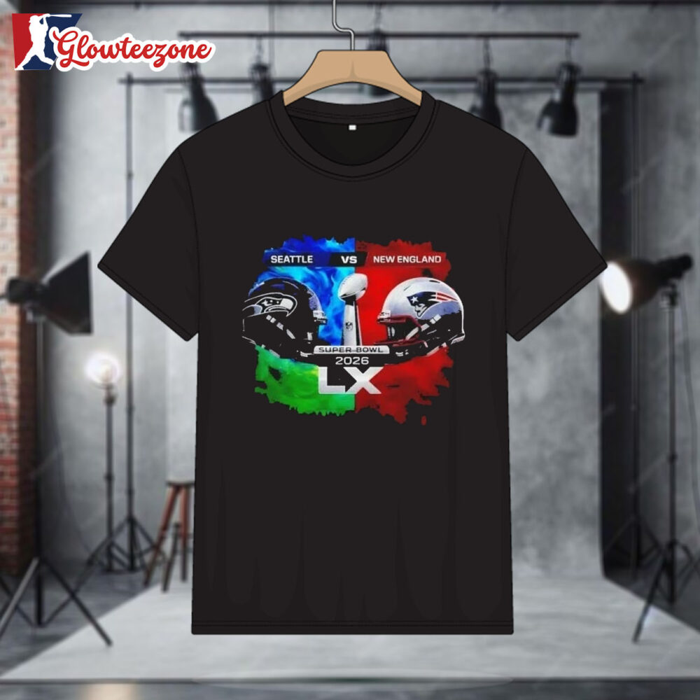 2026 Super Bowl Seahawks Vs Patriots Helmet T shirt 1