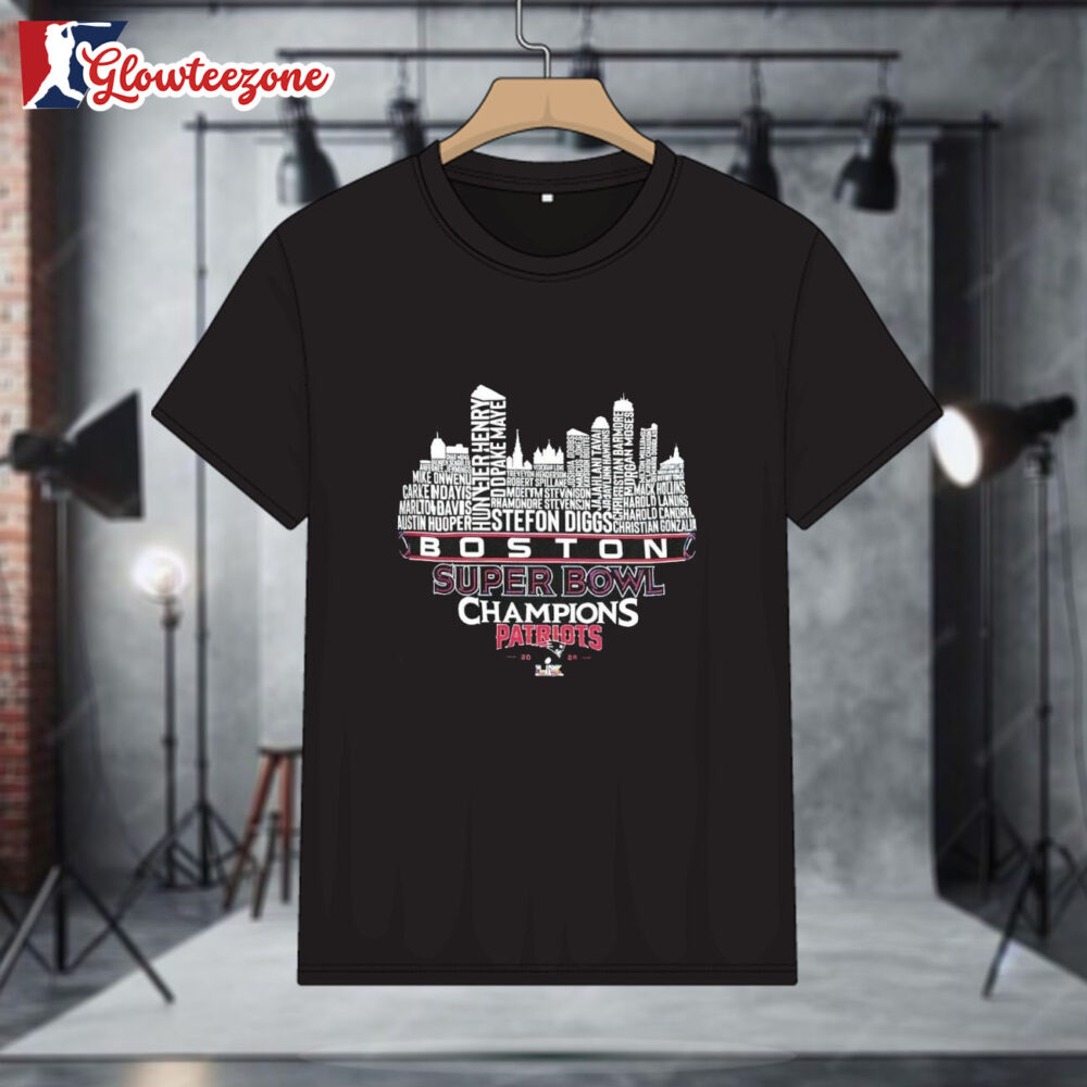 Boston Skyline City Super Bowl Champions New England Patriots 2026 Shirt 1