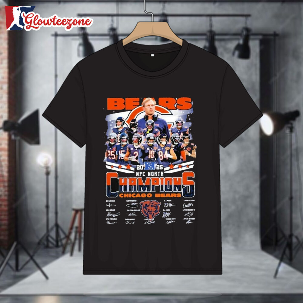 Celebrating The Chicago Bears Nfc North Championship In 2025 Signature Logo Shirt 1