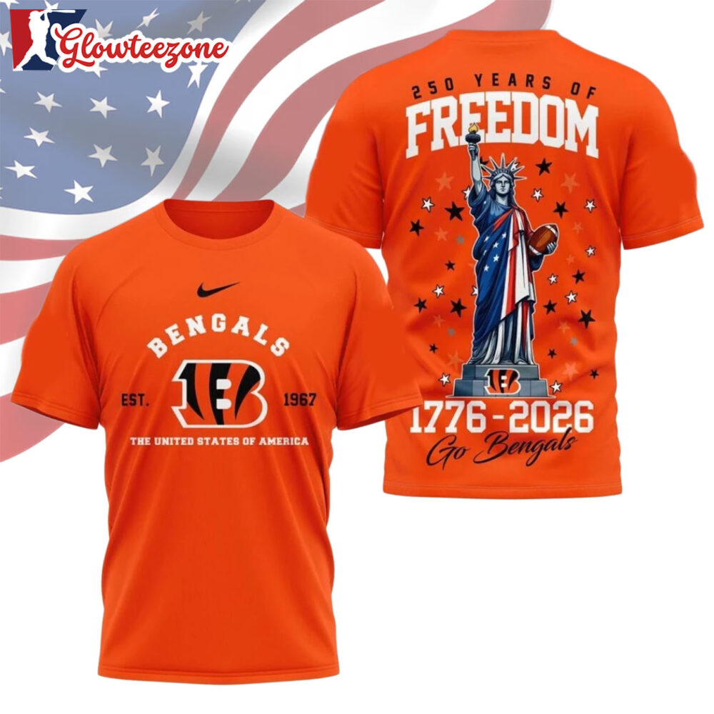 Cincinnati Bengals NFL 250 Years of American Freedom Logo 3D T Shirt Sweatshirt Hoodie
