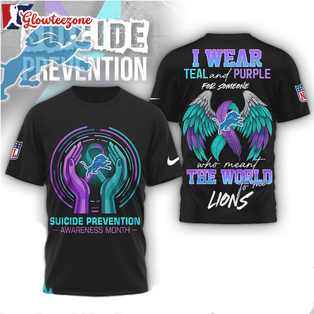 Detroit Lions NFL x Suicide Prevention Awareness Teal And Purple 3D T Shirt Sweatshirt Hoodie