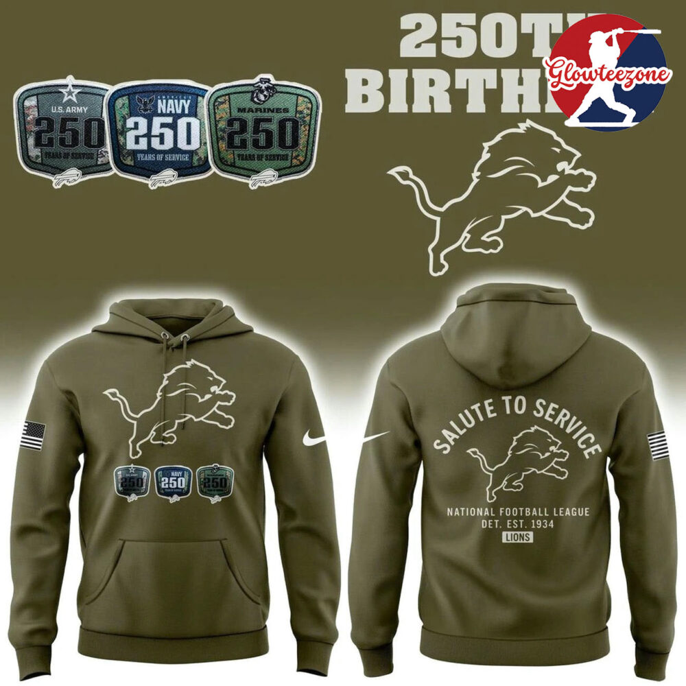 Detroit Lions Salute To Service Sideline Standard 250th Birthday Hoodie