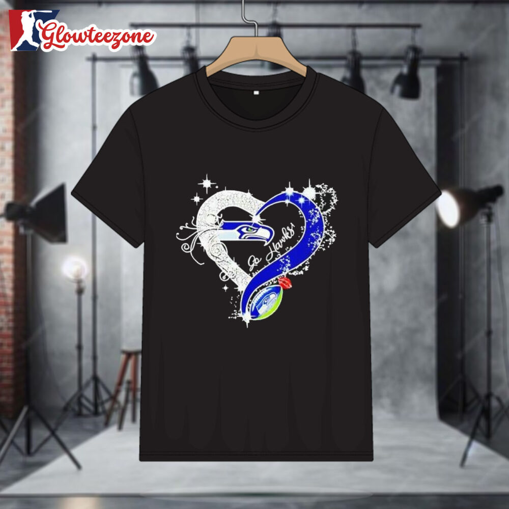 Go Hawks Seattle Seahawks Silver Heart Graphic Shirt 1