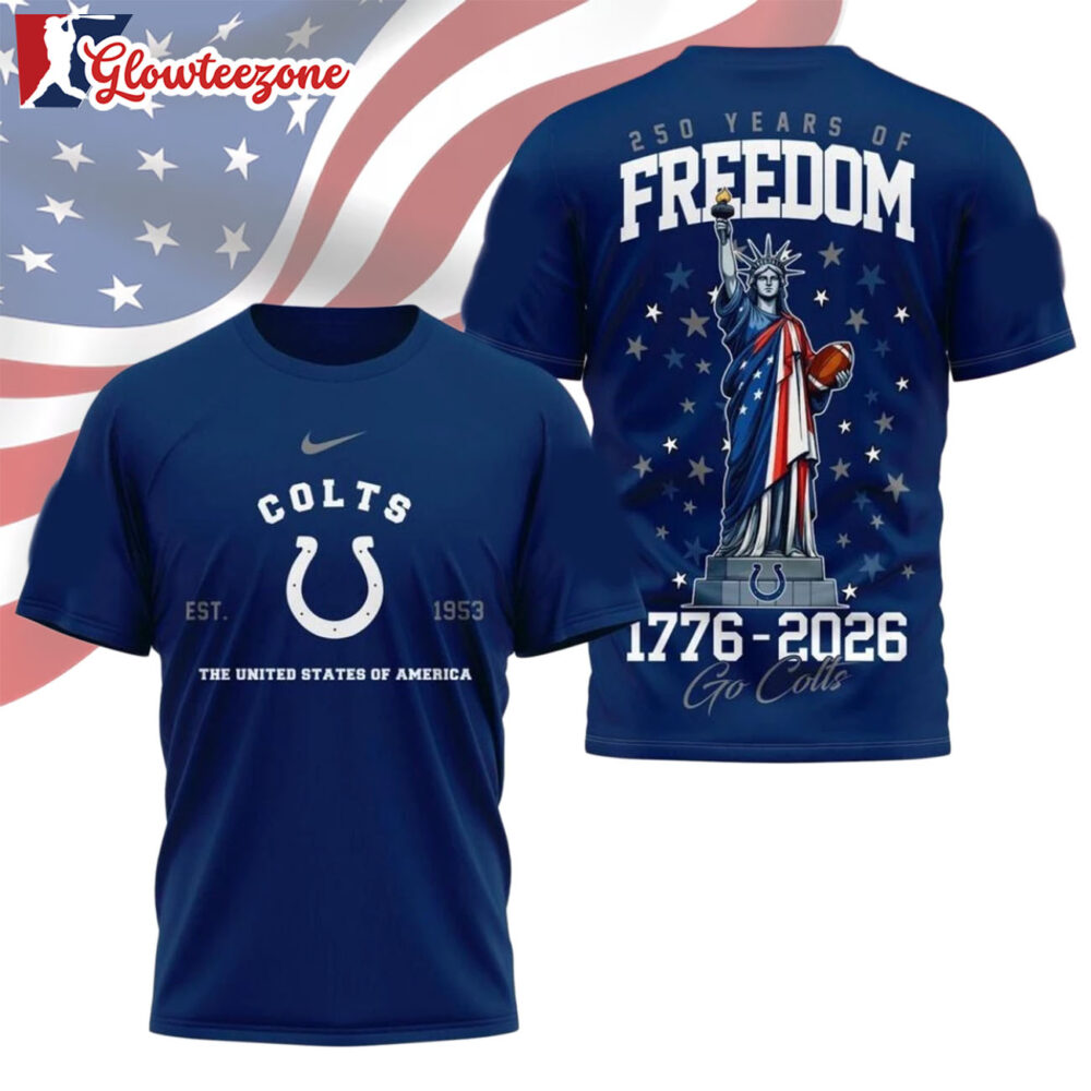 Indianapolis Colts NFL 250 Years of American Freedom Logo 3D T Shirt Sweatshirt Hoodie
