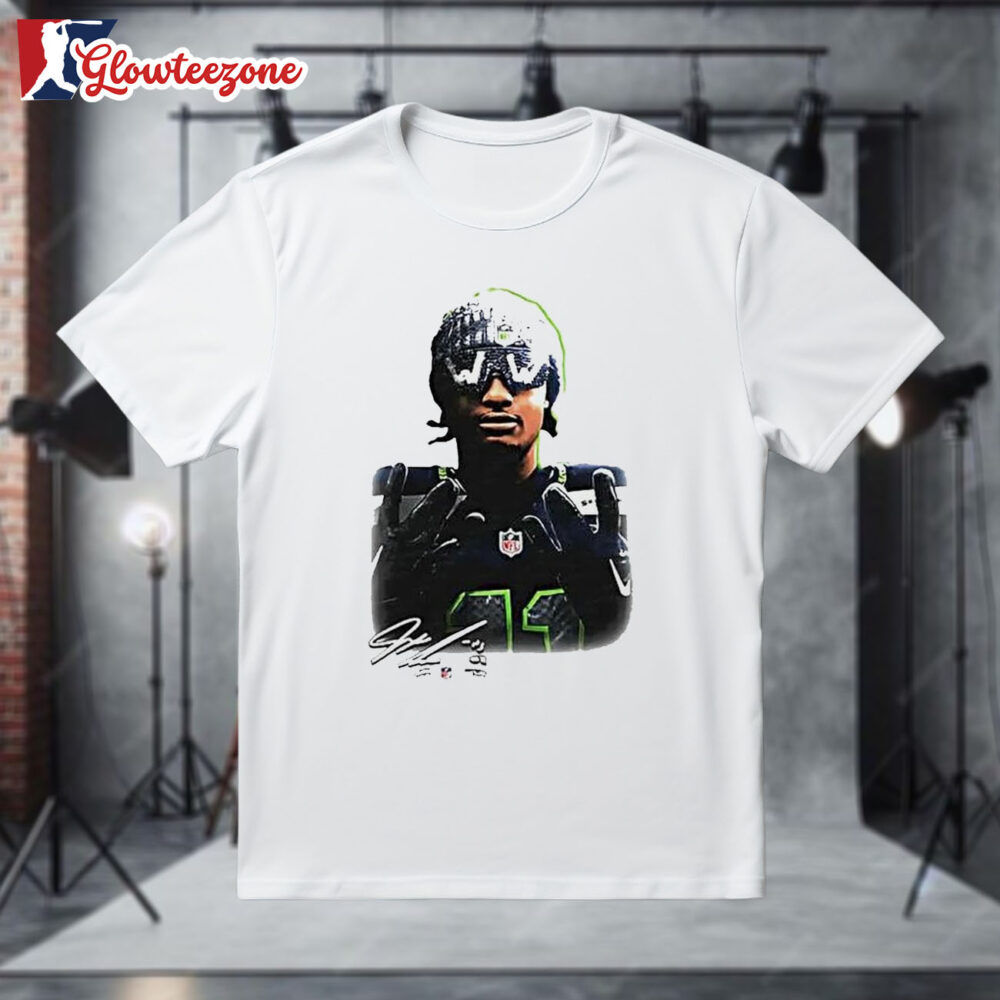 Jaxon Smith Njigba Seattle Seahawks Player Wearing Beanie And Bling Ww Sunglasses Portrait Graphic Shirt 1
