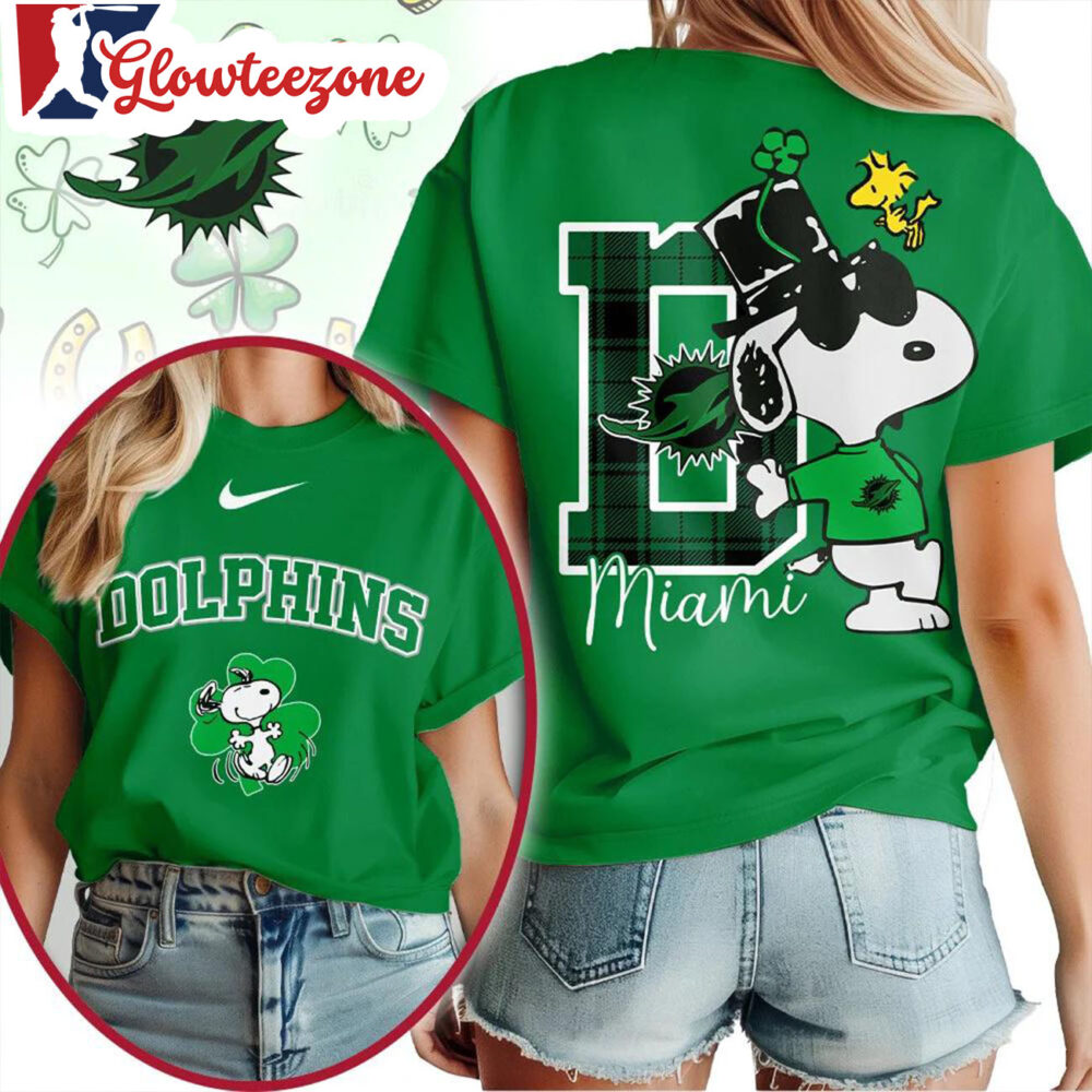Miami Dolphins 2026 NFL Snoopy St Patricks Day Unisex 3D T Shirt Sweatshirt Hoodie