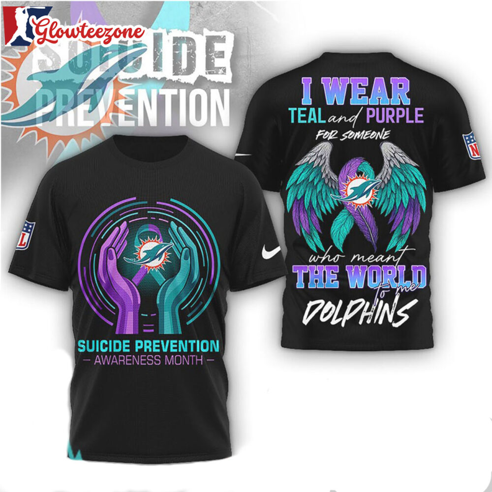 Miami Dolphins NFL x Suicide Prevention Awareness Teal And Purple 3D T Shirt Sweatshirt Hoodie