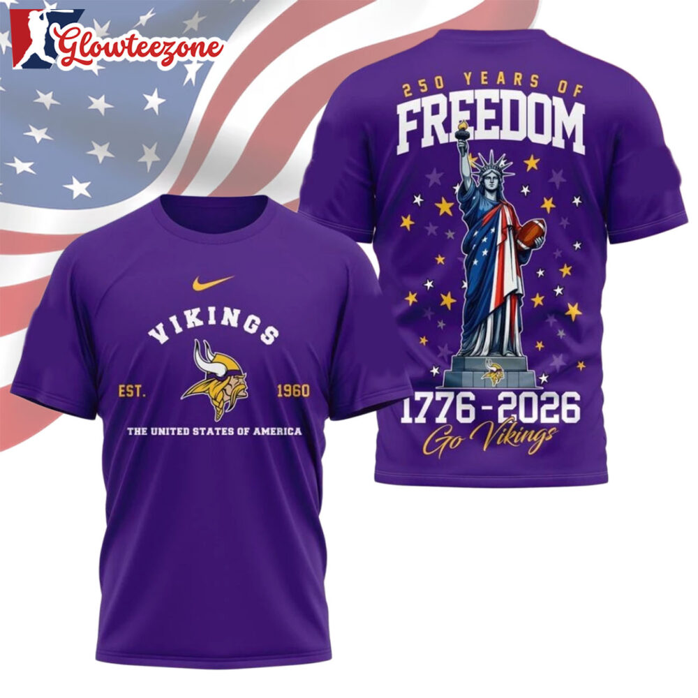 Minnesota Vikings NFL 250 Years of American Freedom Logo 3D T Shirt Sweatshirt Hoodie