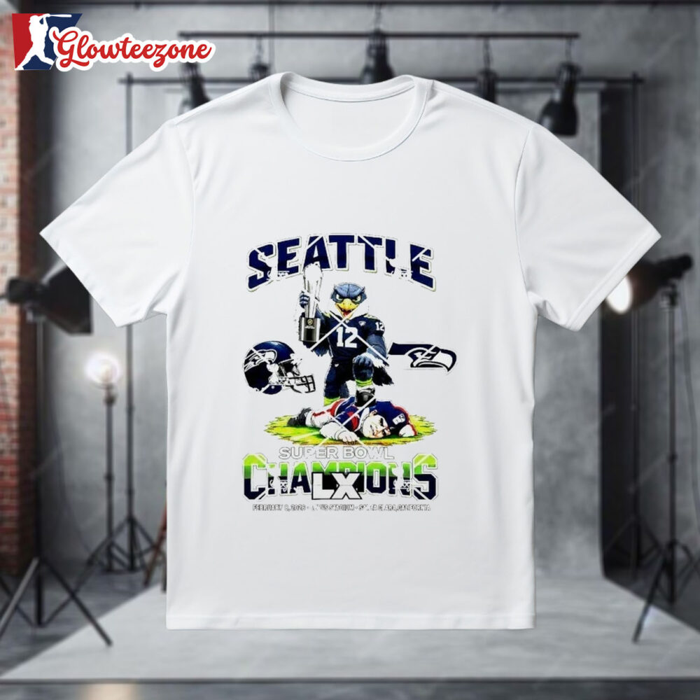 Original Seattle Seahawks Mascot Super Bowl Lx Champions Trophy T shirt 1