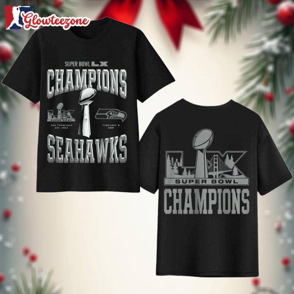 Seattle Seahawks Black Superbowl LX Champions Locker Room Trophy Two Sided Shirt