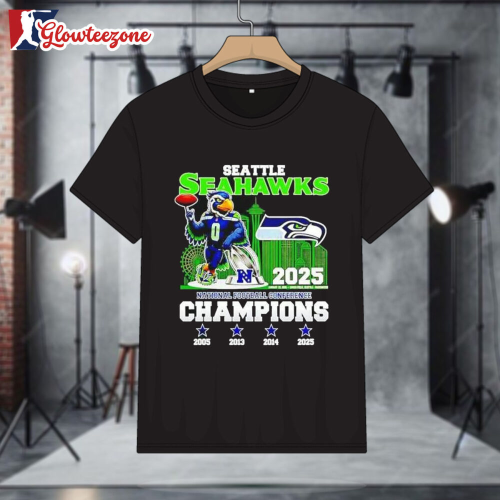 Seattle Seahawks Mascot Blitz National Football Conference Champions 2025 Graphic Shirt 1