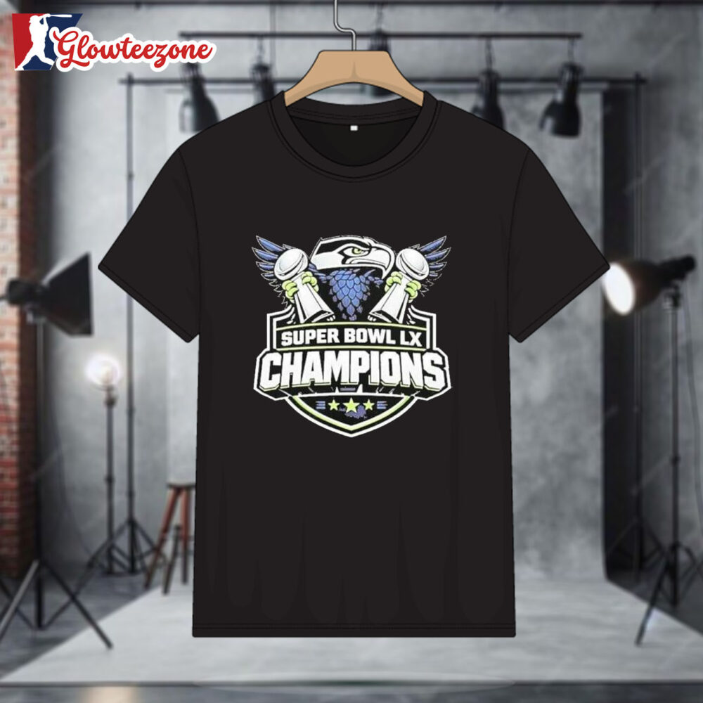 Seattle Seahawks Two Time Super Bowl LX Champions Trophy Shirt 1