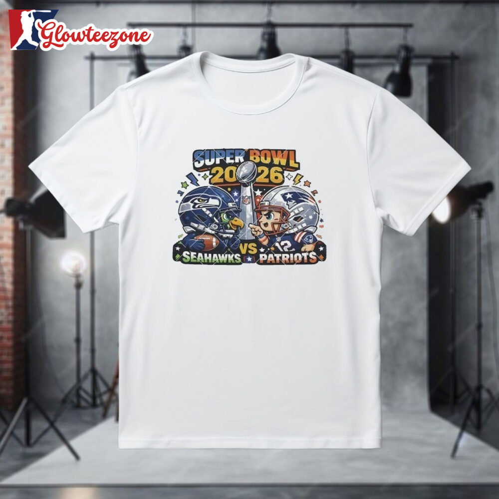 Super Bowl Seahawks Vs Patriots Chibi Cartoon Character T shirt 1